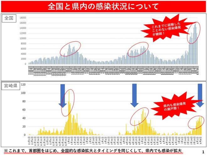 全国と県内の感染状況についての図