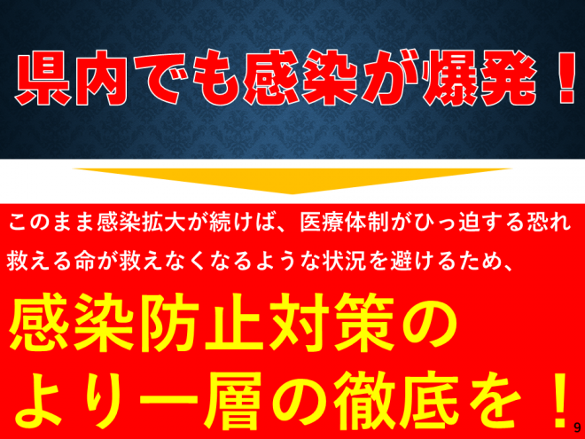 県内でも感染が爆発！感染防止対策のより一層の徹底を！の図