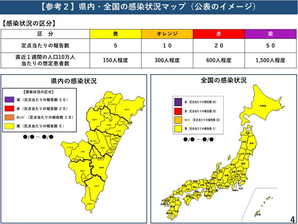 県内・全国の感染状況マップ（公表のイメージ）