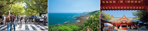 朝市と堀切峠と青島神社