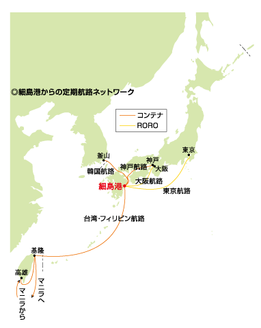 細島港からの定期航路ネットワーク